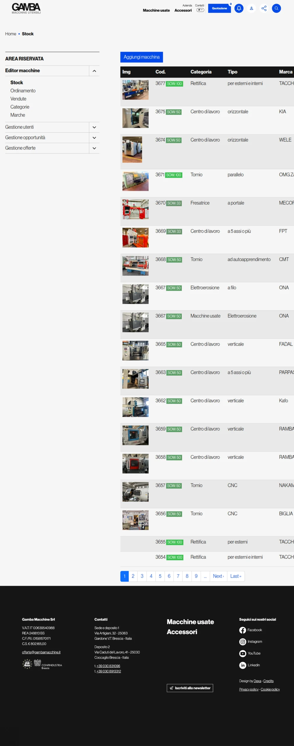 back end gestionale sito rivendita macchine utensili
