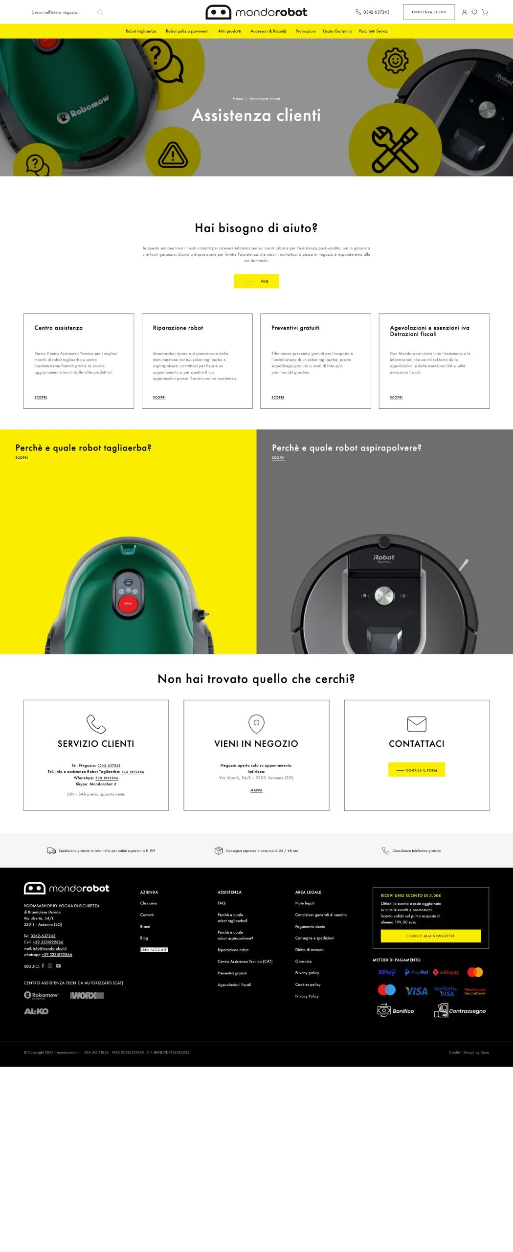 pagina assistenza clienti mondorobot