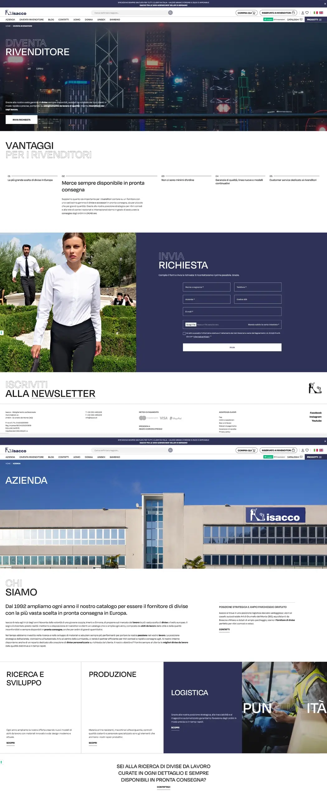 realizzazione sito e commerce isacco divise