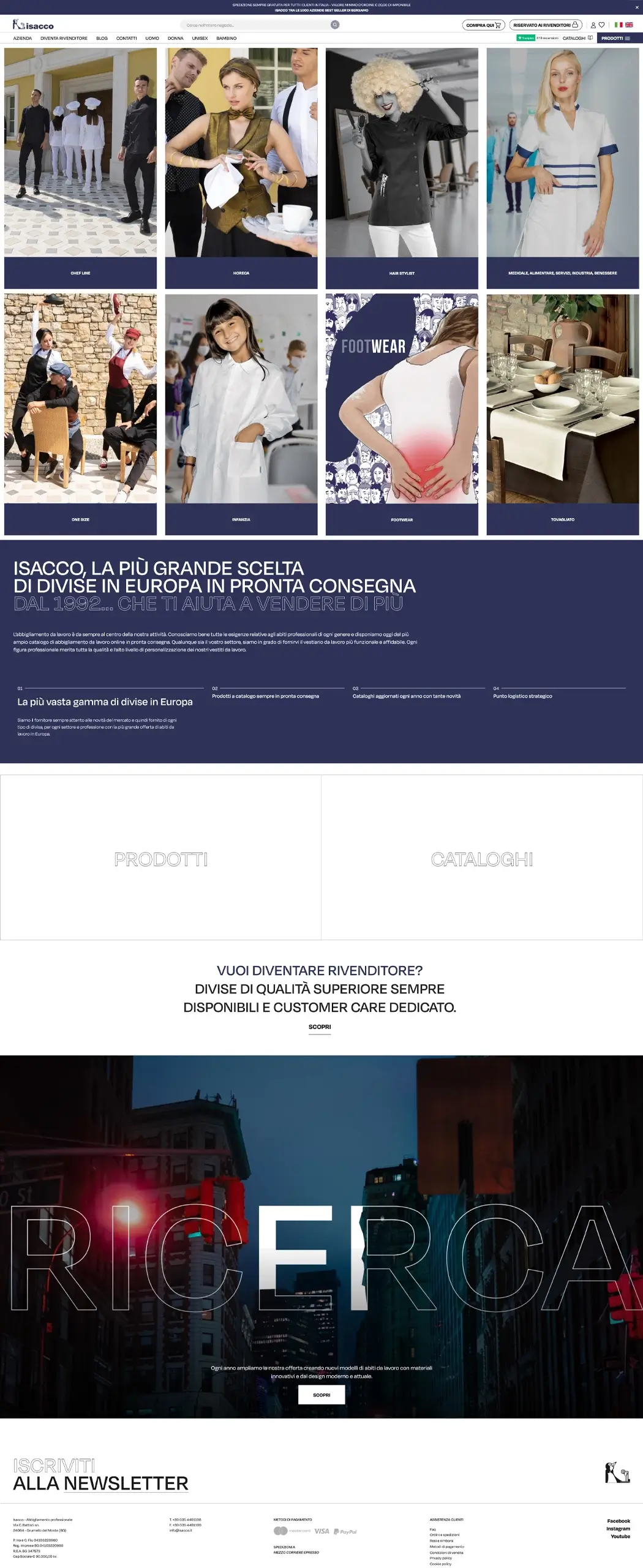 realizzazione sito e commerce isacco divise